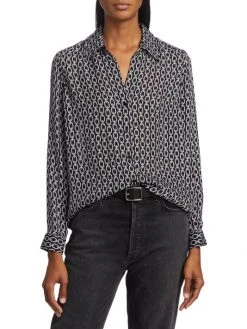L'AGENCE Nina Chain-Print Silk Button-Front Blouse -Outlet L'AGENCE Store unnamed file 1001