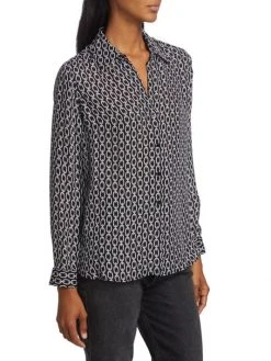 L'AGENCE Nina Chain-Print Silk Button-Front Blouse -Outlet L'AGENCE Store unnamed file 1002
