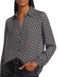 L'AGENCE Nina Chain-Print Silk Button-Front Blouse -Outlet L'AGENCE Store unnamed file 1004