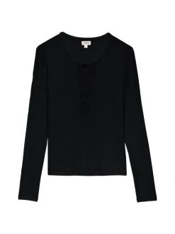 L'AGENCE Faith Long-Sleeve Henley Top Black