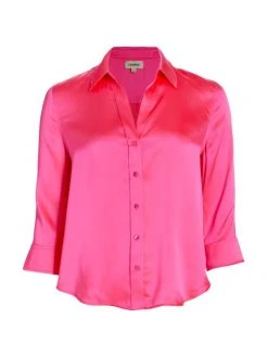 L'AGENCE Dani Three-Quarter Sleeve Silk Blouse Petal
