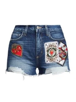 L'AGENCE Audrey Playing Card Patch Denim Shorts