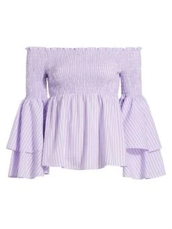 L'AGENCE Denver Smocked Stripe Top