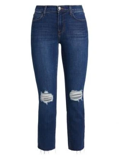 L'AGENCE Sada High-Rise Distressed Stretch Crop Jeans