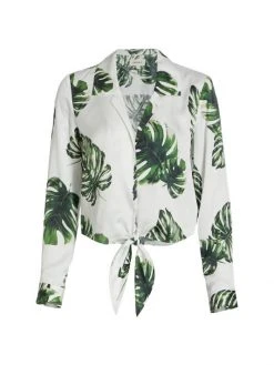 L'AGENCE Annie Leaf-Print Tie Blouse