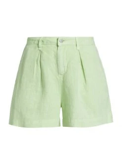 L'AGENCE Zahari Pleated Linen Shorts Sand