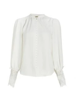 L'AGENCE Ava Lace Cuff Blouse Ivory