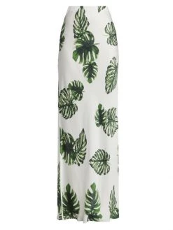 L'AGENCE Zeta Leaf-Print Satin Maxi Skirt