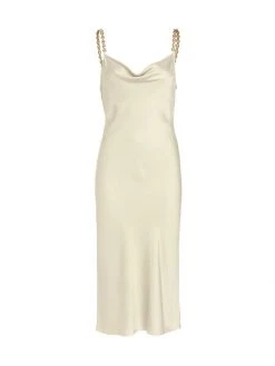 L'AGENCE Amina Satin & Chain-Link Midi-Dress Ivory