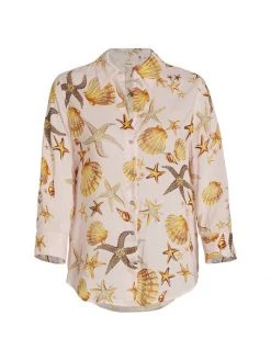 L'AGENCE Camille Shell-Print Three-Quarter Sleeve Blouse