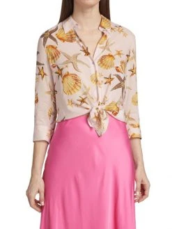 L'AGENCE Camille Shell-Print Three-Quarter Sleeve Blouse -Outlet L'AGENCE Store unnamed file 880