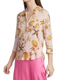 L'AGENCE Camille Shell-Print Three-Quarter Sleeve Blouse -Outlet L'AGENCE Store unnamed file 881