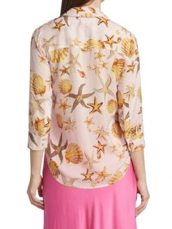 L'AGENCE Camille Shell-Print Three-Quarter Sleeve Blouse -Outlet L'AGENCE Store unnamed file 882