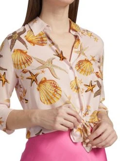 L'AGENCE Camille Shell-Print Three-Quarter Sleeve Blouse -Outlet L'AGENCE Store unnamed file 883