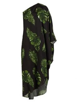 L'AGENCE Selena Leaf-Print One-Shoulder Dress